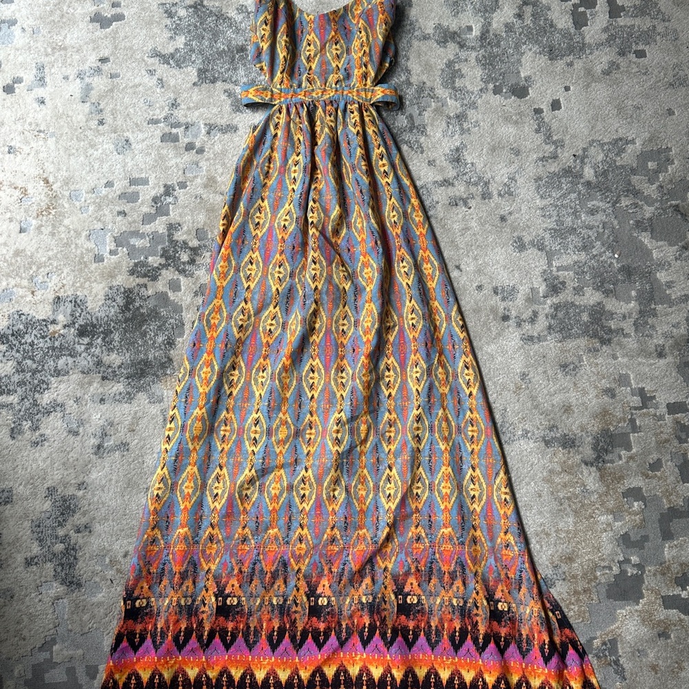 Orange and Blue Sleeveless Spaghetti Strap Sundress